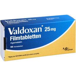 Abbildung: Valdoxan 25 mg Filmtabletten 98 St, Filmtabletten PZN 08922621