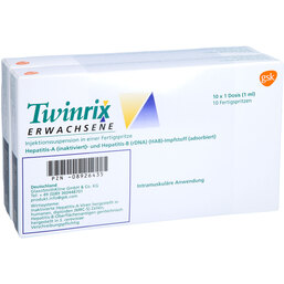 Abbildung: Twinrix Erwachsene Impfdosis Injektionssuspension i.e.Fer.ohne K 10X1 St, Injektionssuspension PZN 08926435