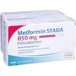 Abbildung: Metformin STADA 850 mg Filmtabletten 180 St, Filmtabletten PZN 08999233