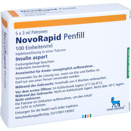 Abbildung: Novorapid Penfill 100 E / ml Injektionslösung i.e. Patrone 5X3 ml, Zylinderampullen PZN 09000102