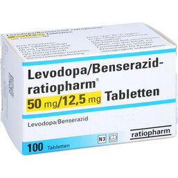 Abbildung: Levodopa Benserazid Ratiopharm 50mg / 12,5mg Tabletten 100 St, Tabletten PZN 09002555