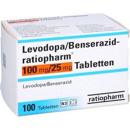 Abbildung: Levodopa Benserazid Ratiopharm 100mg / 25mg Tabletten 100 St, Tabletten PZN 09002578