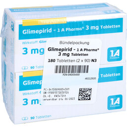 Abbildung: Glimepirid 1A Pharma 3 mg Tabletten 180 St, Tabletten PZN 09005430