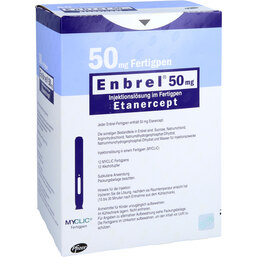 Abbildung: Enbrel 50 mg Myclic Injektionslösung in einem Fertigpen 12 St, Injektionslösung PZN 09008256