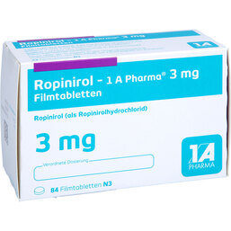 Abbildung: Ropinirol 1A Pharma 3 mg Filmtabletten 84 St, Filmtabletten PZN 09062416