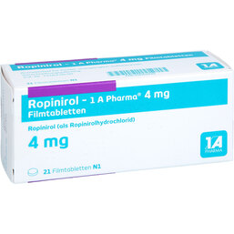 Abbildung: Ropinirol 1A Pharma 4 mg Filmtabletten 21 St, Filmtabletten PZN 09062439