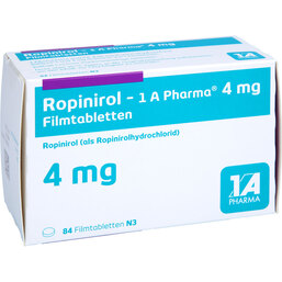 Abbildung: Ropinirol 1A Pharma 4 mg Filmtabletten 84 St, Filmtabletten PZN 09062474