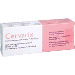 Abbildung: Cervarix Injektionssuspension in einer Fertigspritze 1 St, Injektionssuspension PZN 09063858