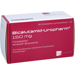 Abbildung: Bicalutamid Uropharm 150 mg Filmtabletten 90 St, Filmtabletten PZN 09063982