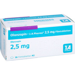 Abbildung: Olanzapin 1A Pharma 2,5 mg Filmtabletten 56 St, Filmtabletten PZN 09064071