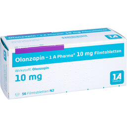 Abbildung: Olanzapin 1A Pharma 10 mg Filmtabletten 56 St, Filmtabletten PZN 09064102