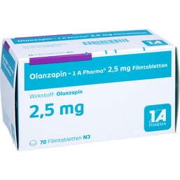 Abbildung: Olanzapin 1A Pharma 2,5 mg Filmtabletten 70 St, Filmtabletten PZN 09064131