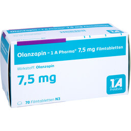 Abbildung: Olanzapin 1A Pharma 7,5 mg Filmtabletten 70 St, Filmtabletten PZN 09064154