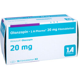 Abbildung: Olanzapin 1A Pharma 20 mg Filmtabletten 70 St, Filmtabletten PZN 09064183
