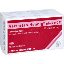 Abbildung: Valsartan Hennig plus HCT 160mg / 25mg Filmtabletten 98 St, Filmtabletten PZN 09067419