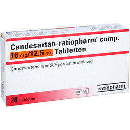 Abbildung: Candesartan ratiopharm comp. 16 mg / 12,5 mg Tabletten 28 St, Tabletten PZN 09068206