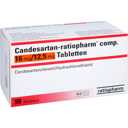 Abbildung: Candesartan ratiopharm comp. 16 mg / 12,5 mg Tabletten 98 St, Tabletten PZN 09068229