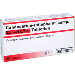 Abbildung: Candesartan ratiopharm comp. 32 mg / 12,5 mg Tabletten 28 St, Tabletten PZN 09068241