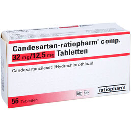 Abbildung: Candesartan ratiopharm comp. 32 mg / 12,5 mg Tabletten 56 St, Tabletten PZN 09068258