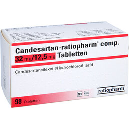 Abbildung: Candesartan ratiopharm comp. 32 mg / 12,5 mg Tabletten 98 St, Tabletten PZN 09068264