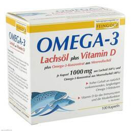 Abbildung: Omega 3 Lachsöl plus Vitamin D Kapseln Kapseln, 100 St PZN 09069795