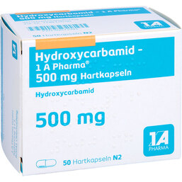 Abbildung: Hydroxycarbamid 1A Pharma 500 mg Hartkapseln 50 St, Hartkapseln PZN 09071941