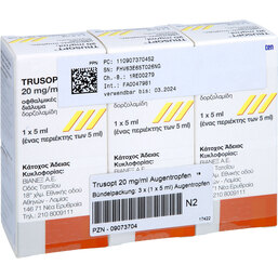 Abbildung: Trusopt 20 mg / ml Augentropfen 3X5 ml, Augentropfen PZN 09073704