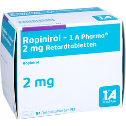 Abbildung: Ropinirol 1A Pharma 2 mg Retardtabletten 84 St, Retard-Tabletten PZN 09080644
