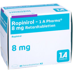 Abbildung: Ropinirol 1A Pharma 8 mg Retardtabletten 84 St, Retard-Tabletten PZN 09080710