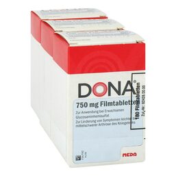 Abbildung: Dona 750 mg Filmtabletten 180 St, Filmtabletten PZN 09082525