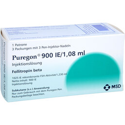 Abbildung: Puregon 900 I.E. / 1,08 ml Zyl.Ampulle + 9 Pen.Injektion Nad. 1 St, Injektionslösung PZN 09084406