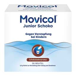 Abbildung: Movicol Junior Schoko Pulver zur Herstellung e.Lösung zum Einnehmen Pulver zur Herstellung einer Lösung zum Einnehmen, 30X6.9 g PZN 09086865