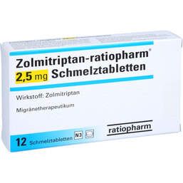 Abbildung: Zolmitriptan ratiopharm 2,5 mg Schmelztabletten 12 St, Schmelztabletten PZN 09087089