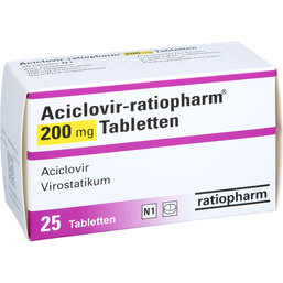 Abbildung: Aciclovir ratiopharm 200 mg Tabletten 25 St, Tabletten PZN 09091300