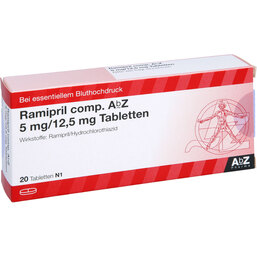 Abbildung: Ramipril comp. AbZ 5 mg / 12,5 mg Tabletten 20 St, Tabletten PZN 09100482