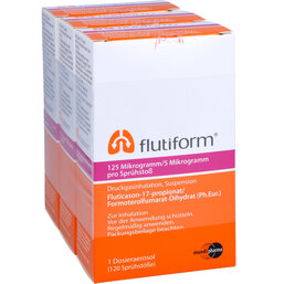 Abbildung: Flutiform 125 µg / 5 µg 120 Hub Dosieraerosol 3 St, Dosieraerosol PZN 09101487