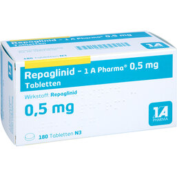 Abbildung: Repaglinid 1A Pharma 0,5 mg Tabletten 180 St, Tabletten PZN 09121188