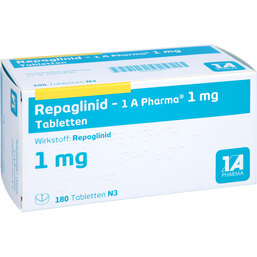 Abbildung: Repaglinid 1A Pharma 1 mg Tabletten 180 St, Tabletten PZN 09121219