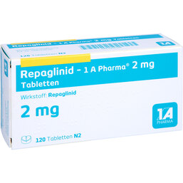 Abbildung: Repaglinid 1A Pharma 2 mg Tabletten 120 St, Tabletten PZN 09121248
