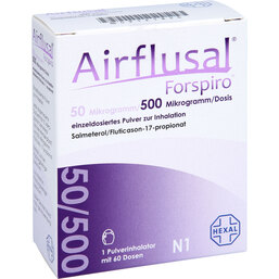 Abbildung: Airflusal Forspiro 50 / 500 µg / Dosis 60 Hub Inh.-P. 1 St, Inhalationspulver PZN 09121840