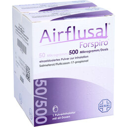 Abbildung: Airflusal Forspiro 50 / 500 µg / Dosis 60 Hub Inh.-P. 2 St, Inhalationspulver PZN 09121857