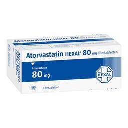 Abbildung: Atorvastatin Hexal 80 mg Filmtabletten 50 St, Filmtabletten PZN 09122733