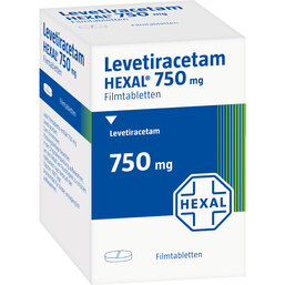 Abbildung: Levetiracetam Hexal 750 mg Filmtabletten 50 St, Filmtabletten PZN 09123247