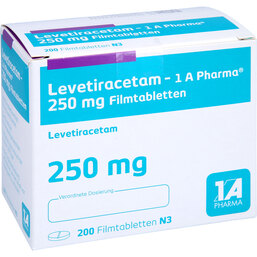 Abbildung: Levetiracetam 1A Pharma 250 mg Filmtabletten 200 St, Filmtabletten PZN 09123342