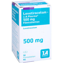 Abbildung: Levetiracetam 1A Pharma 500 mg Filmtabletten 50 St, Filmtabletten PZN 09123359