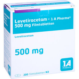 Abbildung: Levetiracetam 1A Pharma 500 mg Filmtabletten 200 St, Filmtabletten PZN 09123371