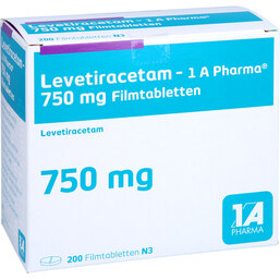 Abbildung: Levetiracetam 1A Pharma 750 mg Filmtabletten 200 St, Filmtabletten PZN 09123402