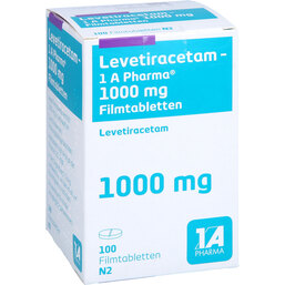 Abbildung: Levetiracetam 1A Pharma 1000 mg Filmtabletten 100 St, Filmtabletten PZN 09123425