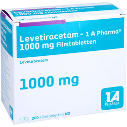 Abbildung: Levetiracetam 1A Pharma 1000 mg Filmtabletten 200 St, Filmtabletten PZN 09123431