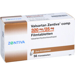 Abbildung: Valsartan Zentiva comp.320 mg / 25 mg Filmtabletten 56 St, Filmtabletten PZN 09123721